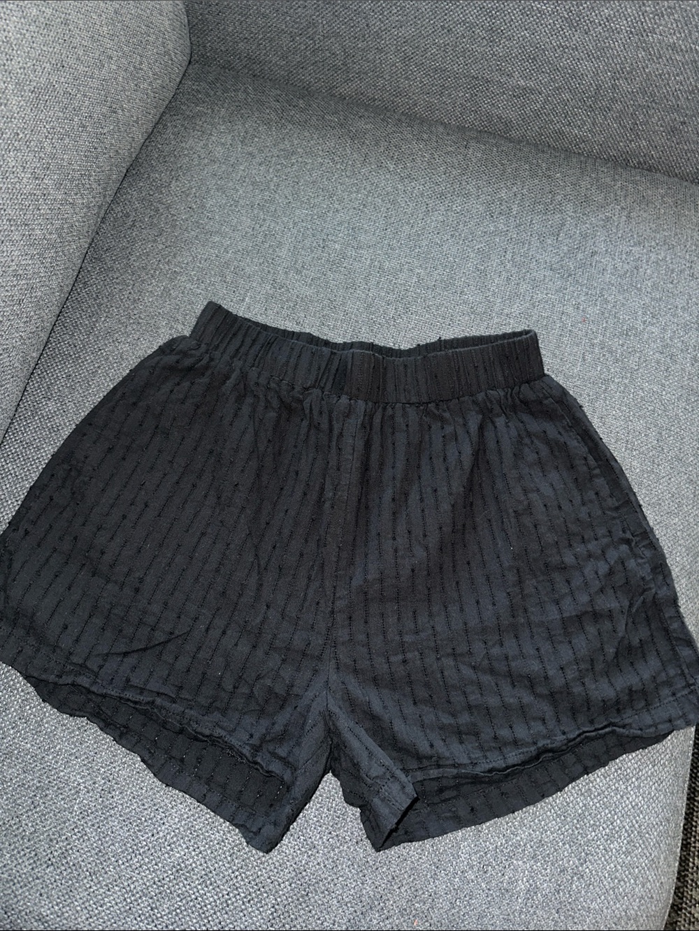 Women's Black Textured Elastic-Waist Shorts
